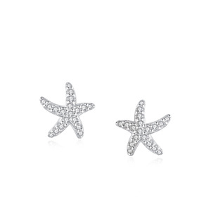 Pendientes de estrella de mar de plata de ley S925 con circonita de corte redondo, versión de cobre personalizable, exclusivos para mujer. - Product Image 1