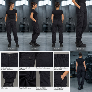 <b>Women</b> Breathable Comfortable Canvas <b>Work</b> <b>Pants</b> <b>Black</b> Cargo Elastic Waistband Cuffed Ankles Abrasion Resistant CE Certified - Product Image 3