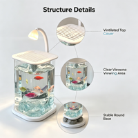 Petit aquarium de bureau rectangulaire pour betta, aquarium compact pour la maison, paysage créatif en pierre de cristal, perles et strass, pour chambre à coucher complète