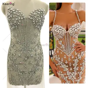 Keering vestido hecho a mano con diamantes de imitación de flores Panel vestidos de boda vestido nupcial de lujo con cuentas de cristal plateado apliques de cristal En Strass