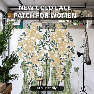 New Design Eco-Friendly <b>PVC</b> Fabric Gloden Applique Embroidery Lace Patch for Women's <b>Dress</b> Sewing Garment JA03 - Product Image 2
