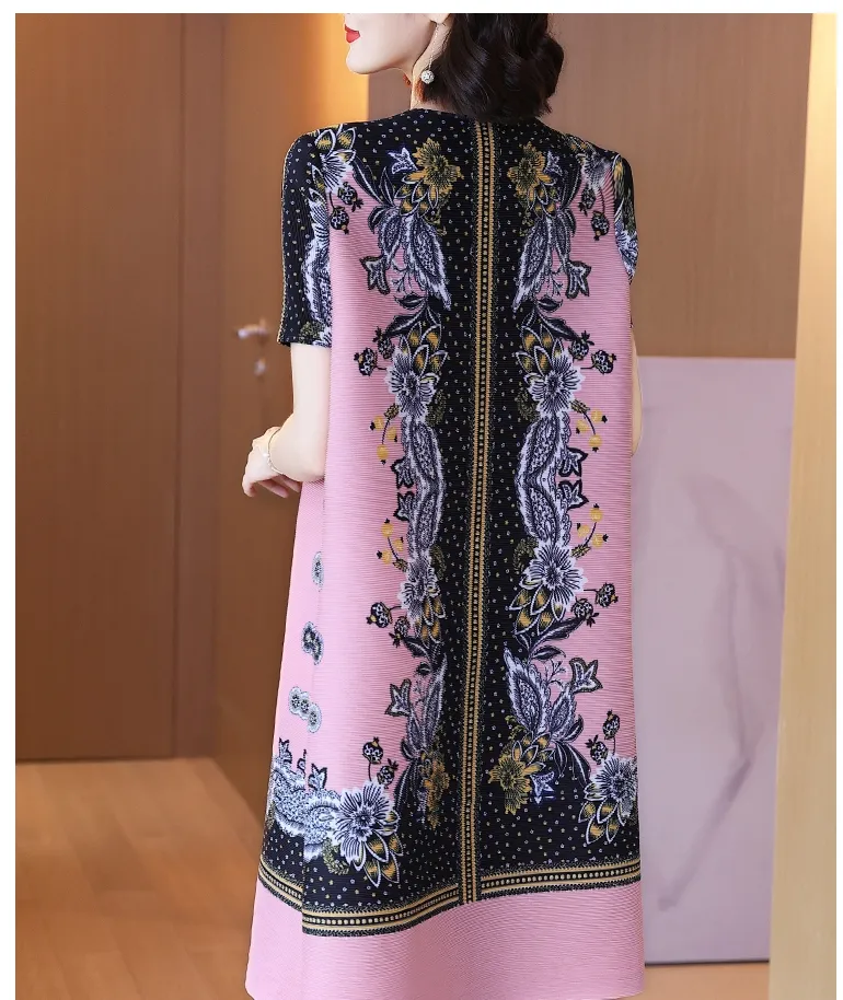 Wholesale cheap arrivals ladies fashion floral print pleated casual dress vintage pattern long dress leopard print dress
