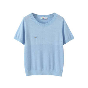 แฮปปี้ พลัสเสื้อยืดถักผู้หญิงไซส์ใหญ่ สีพื้น แขนสั้น สีขาว ลายทางสีฟ้า N9140 - Product Image 3