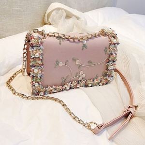 I-0390 Girls <b>Summer</b> Fashion Handbag Elegant Flower Embroidery Handbags PU Mini Chain <b>Crossbody</b> <b>Bag</b> for Women - Product Image 3