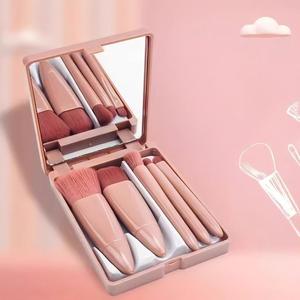 Juego de 5 mini <span class=keywords><strong>brochas</strong></span> de <span class=keywords><strong>maquillaje</strong></span> rosas con <span class=keywords><strong>estuche</strong></span> con espejo, kit de <span class=keywords><strong>brochas</strong></span> cosméticas portátiles de viaje <span class=keywords><strong>para</strong></span> base y sombra de ojos - Product Image 4