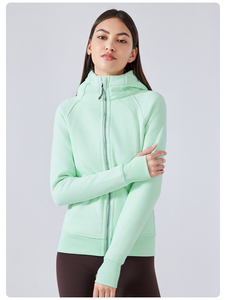Vestes de sport à manches zippées en <span class=keywords><strong>polaire</strong></span> pour femmes hiver extérieur Fitness sweats à capuche chauds avec trou pour le pouce - Product Image 5