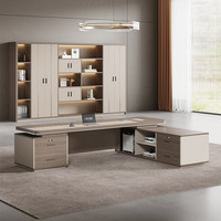 Meubles de bureau de direction, table de patron de luxe, chaise de bureau, combinaison design moderne, panneau en acier inoxydable et bois, hauteur réglable