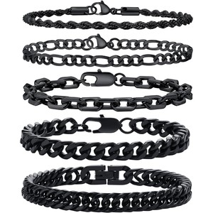 Conjunto de Pulsera de <span class=keywords><strong>Cadena</strong></span> <span class=keywords><strong>Cubana</strong></span> de Acero Inoxidable con Baño de <span class=keywords><strong>Oro</strong></span> de 18K, Antideslustre, para Hombre - Product Image 3