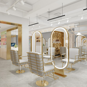 Barbiere negozio <span class=keywords><strong>parrucchiere</strong></span> doppia faccia Design oro salone salone salone di bellezza specchio Led con luci a Led - Product Image 2