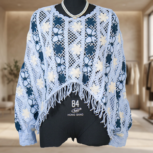 Pull-over décontracté en coton 100% pour femme, broderie florale personnalisée, crocheté, respirant, OEM/ODM, Noël - Product Image 3