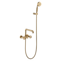 Ensemble de robinetterie de baignoire murale vintage en or brossé, tout en cuivre, avec cartouche céramique et douchette à trois fonctions