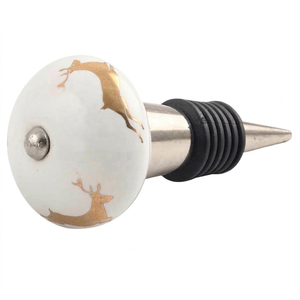 Tapón de Botella de Cerámica, Goma y Metal con Diseño de Ciervo Dorado y Blanco, a Prueba de Niños, WBS-438-Knobs - Product Image 1