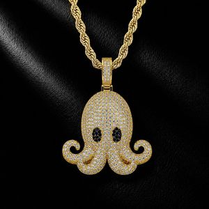 Collier pendentif pieuvre Iced Out en laiton doré et argenté avec micro-pavé de zircone cubique pour homme, bijoux hip-hop streetwear - Product Image 4