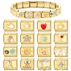 HP258 Bracelet DIY à modules italiens en acier inoxydable avec <span class=keywords><strong>base</strong></span> dorée, élément nuage blanche, fleur et breloque cœur, style 'Love' - Product Image 5