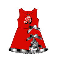 Robe sans manches pour filles avec logo d'équipe personnalisé, à carreaux, avec nœud et volants, robes de fête pour enfants, vente en gros