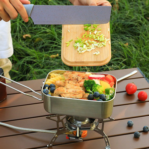 Boîte à lunch portable en acier inoxydable avec couvercle en bambou, rectangulaire, multifonctionnelle, planche à découper pour pique-nique en plein air et barbecue incluse - Product Image 3