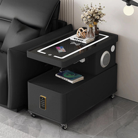 Mesa Auxiliar Inteligente Moderna de Lujo, de Madera, con Carga Inalámbrica LED, Cajón, Altavoz, para Sala de Estar, Dormitorio, Diseño Giratorio y Móvil