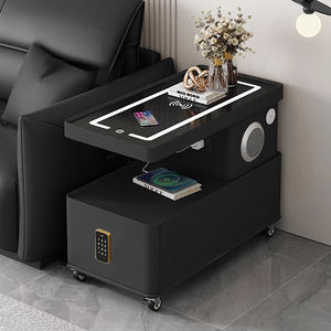 Table d'appoint intelligente de luxe moderne en bois avec tiroir de chargement sans fil haut-parleur canapé salon chambre à coucher sur roues meubles design - Product Image 2