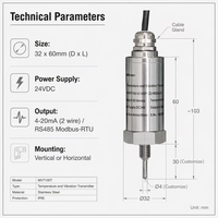 MVT100T : Transmetteur de température et de vibration industriel intégré et isolé pour capteurs Pt100 de 4 mm et 6 mm, destiné aux machines rotatives à moteur