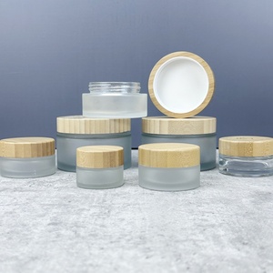 In Stock Wholesale 5/10/15/20/30/50g Matte Transparent Face Cream Jar <b>Containers</b> 1 2 4 Oz Glass Jars With Bamboo Lid - Product Image 2