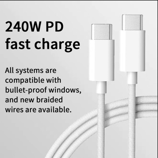 Hot Trending 2M 240W Braided Charger Cable Type c to Type C 240W Fast Charging Data Cable for iPhone 15 Pro Max USB C Cable