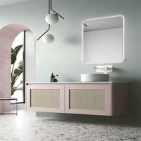 Coiffeuse de salle de bain flottante minimalisme Laque mate personnalisée Bambou moderne tissé avec lavabo supérieur