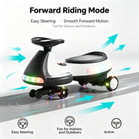 Voiture à pédales électrique 12V pour enfants, quatre roues, batterie rechargeable, anti-retournement, lumières LED clignotantes, musique