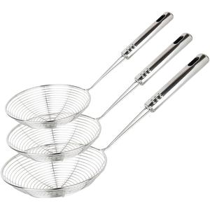 Ensemble de 3 écumoires en forme d'araignée en acier inoxydable écologique avec manche pour la cuisine et la friture - Product Image 1