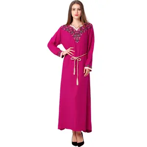 Custom Cotton Turkish Dubai Long Rope Set Muslim Women Dress Islamic Eid Kimono Abaya Sleepwear For Ladies
