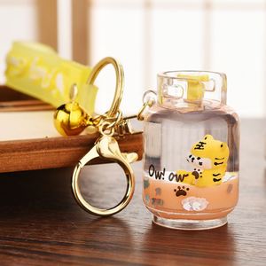Creative Cute Gas Tank Little Tiger Liquid Keychain for Girl Gift Cartoon <b>Floating</b> Tiger Footprint Sequins Oild Doll Bag Keyring - Product Image 3