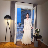 Robe élégante pour femme JEFFERY, personnalisable, col en V, manches lanternes, broderie florale