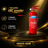 Extincteur à poudre sèche ABC de 1 kg, cylindre en acier rouge portable avec manomètre et support pour la maison, la cuisine, la voiture