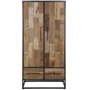 Armoire murale industrielle vintage en métal et bois avec 2 portes et tiroirs, meuble de rangement simple - Product Image 3