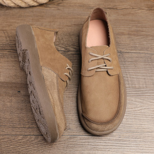 Chaussures pour hommes à bout rond en cuir véritable, à lacets, respirantes, style rétro, décontractées, semelle souple, dessus en cuir de vache - Product Image 1