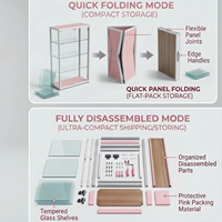 Vitrine rotative portable en verre avec roulettes, expédiée plate, présentoir personnalisé pour magasin de détail