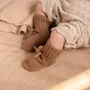 Ins hot sale Infant newborn knitted baby sock shoes 100% Merino Wool baby booties for newborn 0 to 3 months