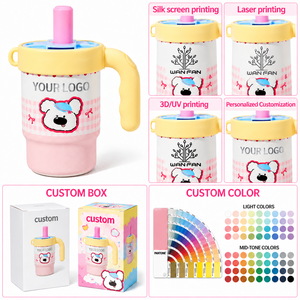 Venta al por mayor: Taza térmica mini de leche personalizada de 20oz, de acero inoxidable 316, con aislamiento al vacío, bonita y linda, con tapa, asa y pajita para niños y escuela. - Product Image 3