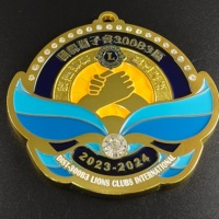Medalla de Club Personalizada Chapada en Oro con Esmalte Suave, Diamantes de Imitación y Relieve de Saludo de Manos, Ideal para Eventos de Servicio Internacional, Logotipo Personalizado