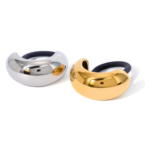 J&D Nuovi Elastici per Capelli alla Moda in Acciaio Inossidabile Dorato, Larghi e Lucidi a Forma di U con Fascia in Gomma Nera per Donne - Product Image 1