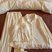 Pyjama élégant 3-en-1 double face en velours pour femme, avec dentelle douce, vêtements de nuit thermiques doux pour l'hiver, tenue d'intérieur