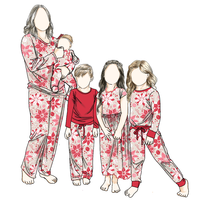 Desain kustom kepribadian gaya baru Kaus dan celana lengan panjang bunga anak perempuan Jumpsuit ukuran besar Set keluarga natal