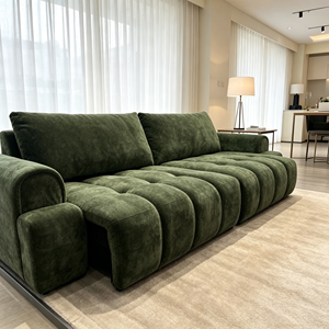 Sofá Cama Cuadrado Moderno de Terciopelo Chenille Verde con Diseño Acolchado y Brazos Enrollados para Sala de Estar - Product Image 4
