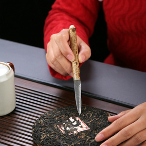 Damascus Steel Tea Knife With Sheath Hand Forged Bamboo Handle Pu Er Tea Tool Tea Ceremony Accessory - Product Image 3
