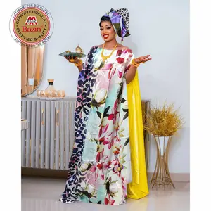 Twee Stuks Sets Bedrukte Bazin Riche Lange Jurken Topkwaliteit Avondjurken Voor Afrikaanse Ankara Bruiloft Dashiki Robe Jurken