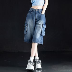 Quần Bò Nữ 2025 cạp cao dài trung bình quần sáu điểm Dài đến đầu gối 5 điểm cạp cao thường ngày mùa hè Denim Ống Đứng - Product Image 4