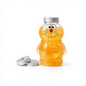 Cute 400ml PET <b>Bear</b> <b>Bottle</b> Shaped Plastic Beverage <b>Bottle</b> with Aluminum Lid and Straw Hole - Product Image 1