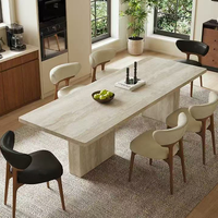 Ensemble table et chaises suspendues en ardoise travertine, style moderne minimaliste du milieu du siècle, résistant aux hautes températures et aux rayures