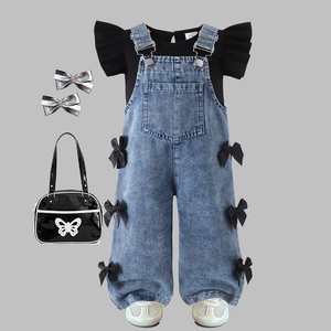 Completo alla Moda per Bambine, Stile Primaverile, Salopette in Denim Casual con Stampa per Bambini, Pantaloni Stampati alla Moda per Neonati - Product Image 3
