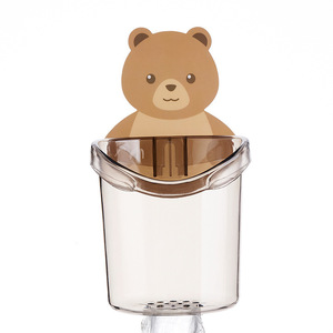 Bear Shaped Wall Mounted Cup Holder With Drainage For Bathroom Toothbrush Storage Single Plastic Holder Grayish Pink Coffee - Product Image 4