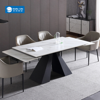 Ensemble de table à manger moderne de luxe en pierre frittée, 1,2 m, 1,6 m, 1,8 m, en acier au carbone, rétractable, rotation à 180°, mobilier de salle à manger
